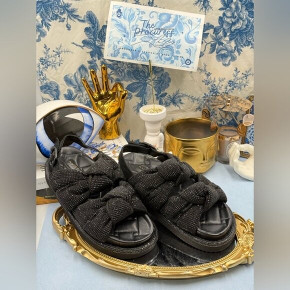 🆕 KURT GEIGER LONDON 🧿 NWOB Orson Knot Crystal Bejewelled Sandal, Black - Sz 7 - Picture 2 of 14